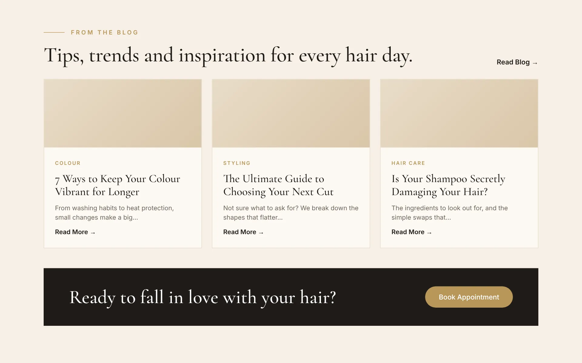 Three blog cards and a closing question
